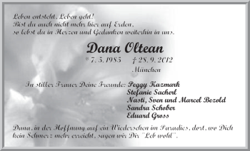 Traueranzeige von Dana Oltean von Pegnitz-Zeitung